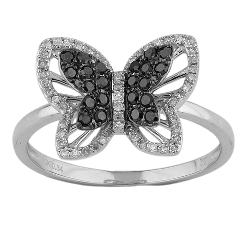 10K 0.35CT D-RING LDS RDS "BUTTERFLY" (BROWN+WHITE)