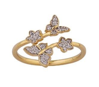 10K 0.14CT D-RING LDS RDS "BUTTERFLIES" PRONG