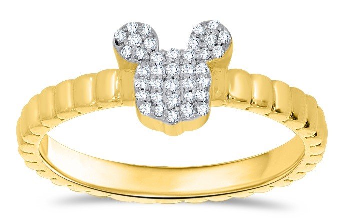 10K 0.11CT D-RING LDS RDS "MICKY MOUSE HEAD"