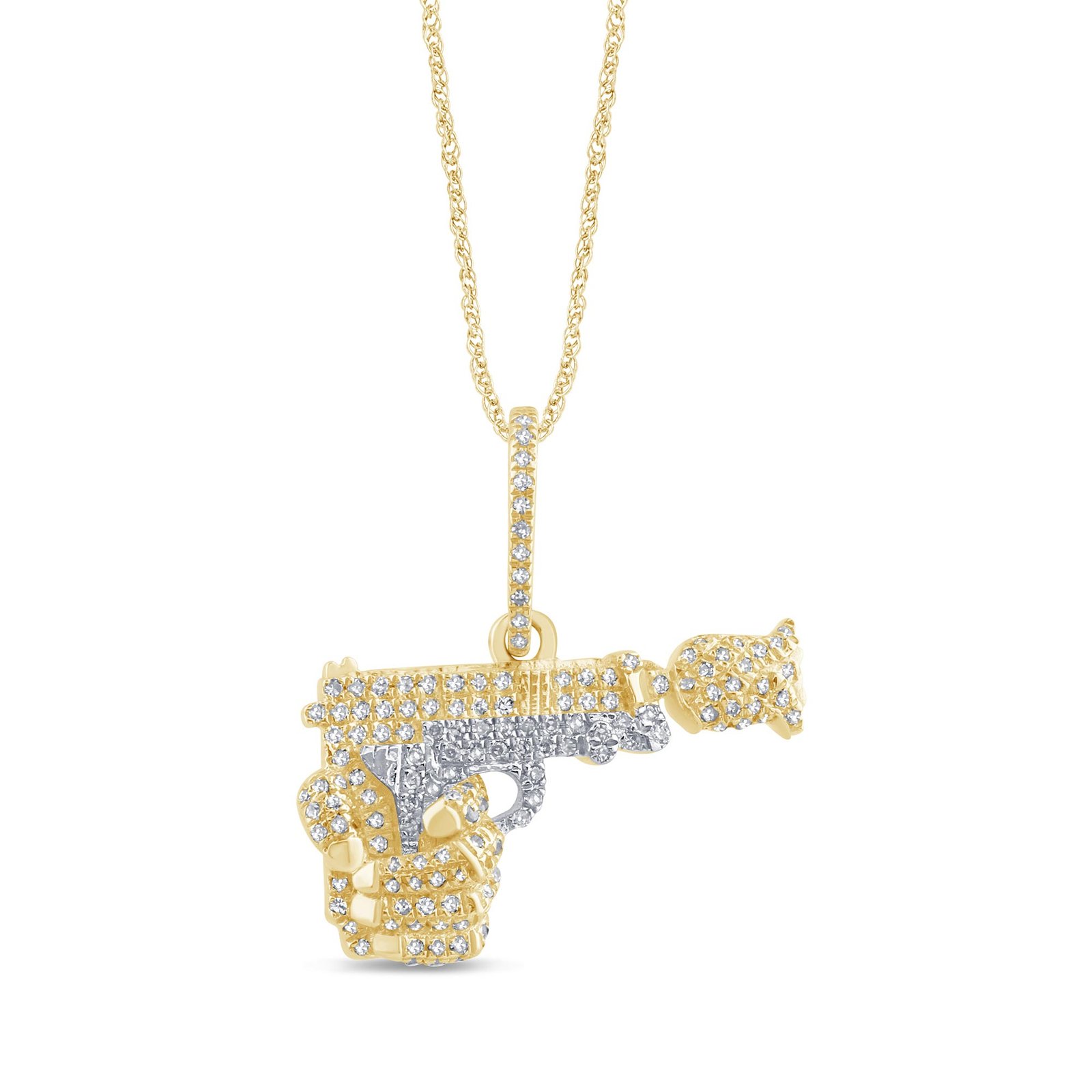 10K 0.18CT D-PENDANT MEN RDS "GUN WITH ROSE" MICRO PRONG
