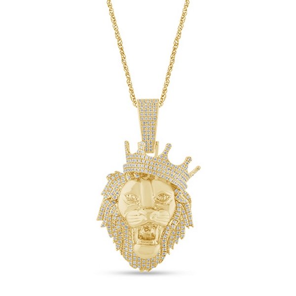 10K 0.36CT D-PENDANT MEN RDS "LION HEAD WITH CROWN"