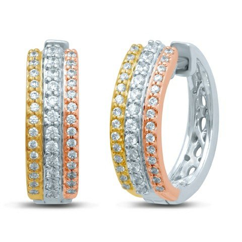 10K 0.26CT D-EARRING HOOPS LDS RDS PRONG SETTING "THREE ROW"