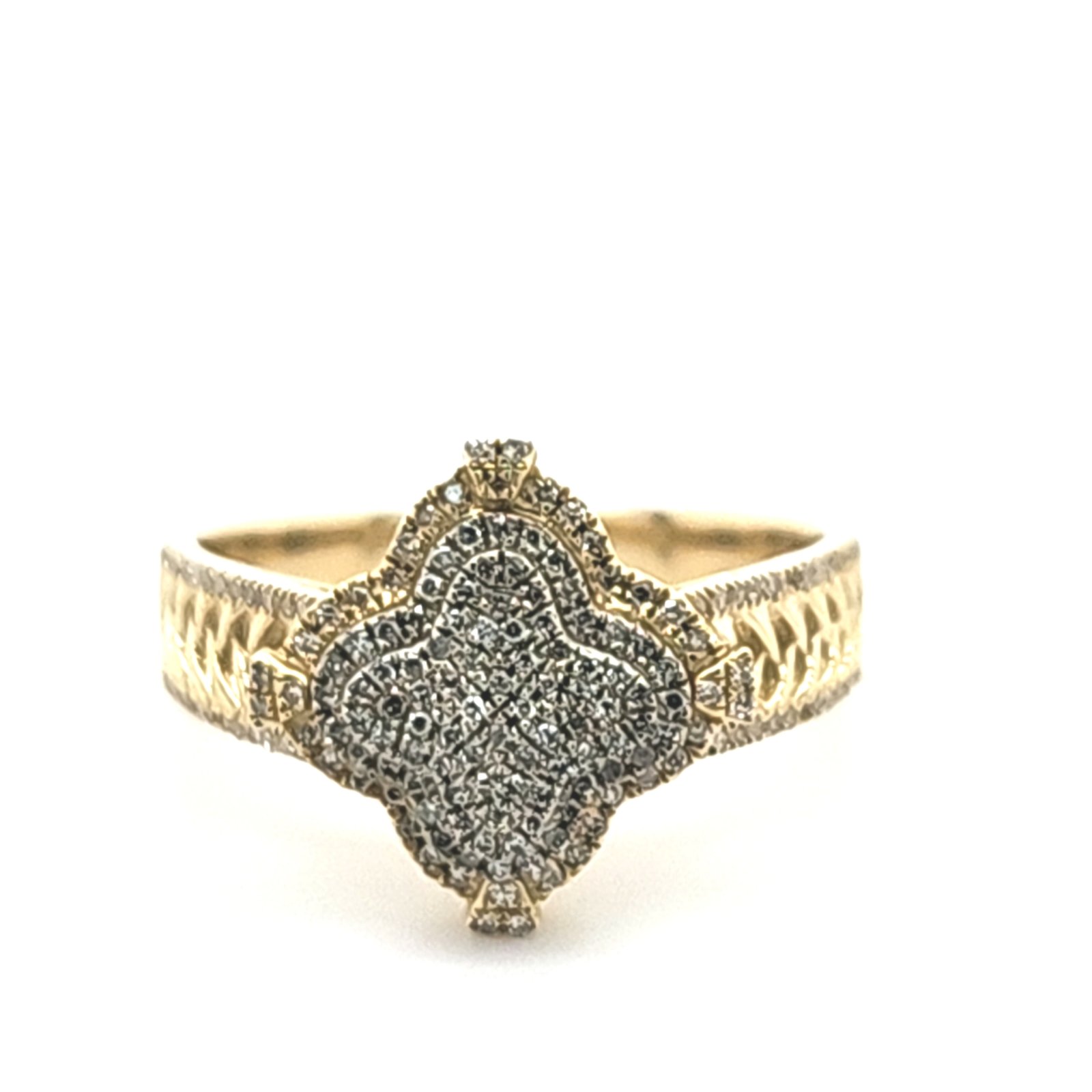 10K 0.20CT D-RING LDS RDS MICRO PRONG "FOUR LEAF FLOWER"