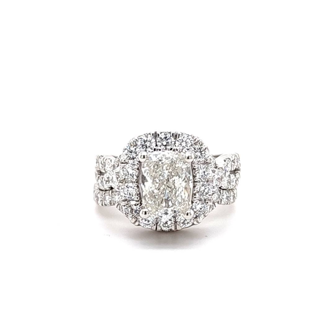LG - 14K 4.10CT D-BRIDAL SET ELCUSH/RDS "GSI CERTIFIED" CUSHION 2.05