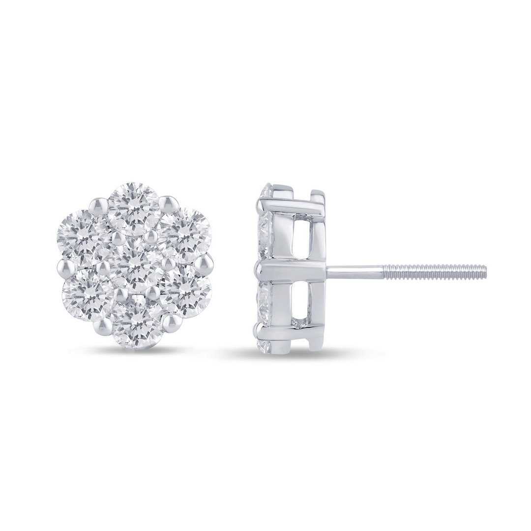 LG - 14K 3.01CT D-EARRING LDS RDS "FLOWER" CERTIFIED