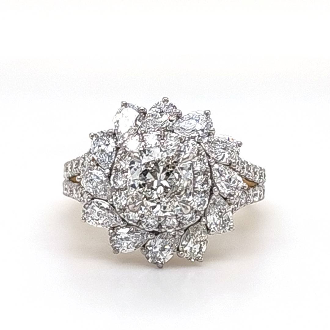 LG - 14K 3.06CT D-RING LDS CUSC/RDS/PER "CERTIFIED" CUSHION CUT 1.08CT