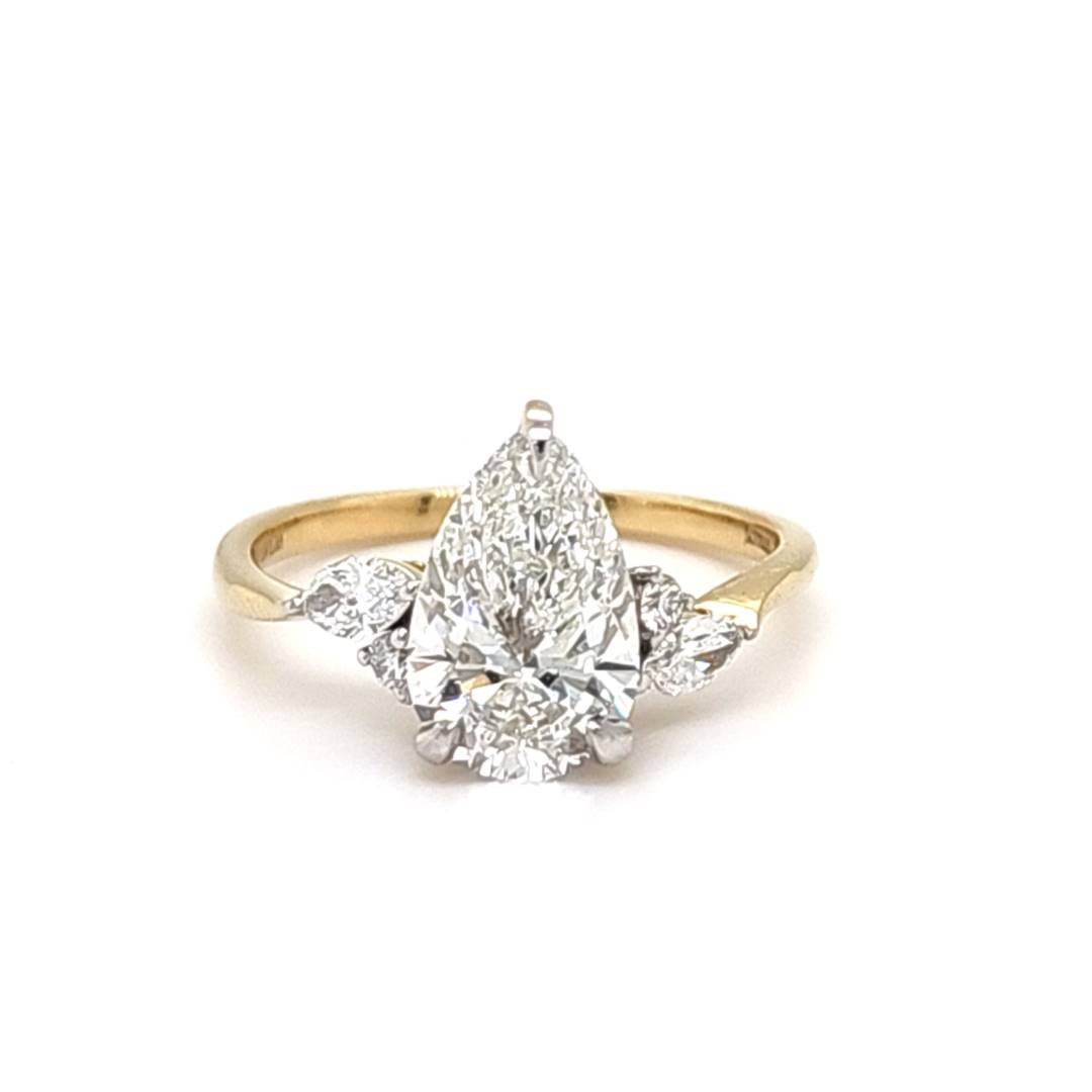 LG - 14K 2.43CT D-RING LDS MARQ/PER/RDS "CERTIFIED" PRONG PEAR 2.07CT