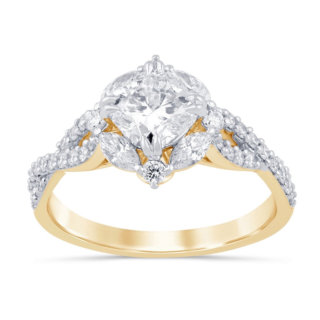 LG - 14K 1.71CT D-RING LDS CUSC/MARQ/RDS "CERTIFIED" CUSHION 1.07CT