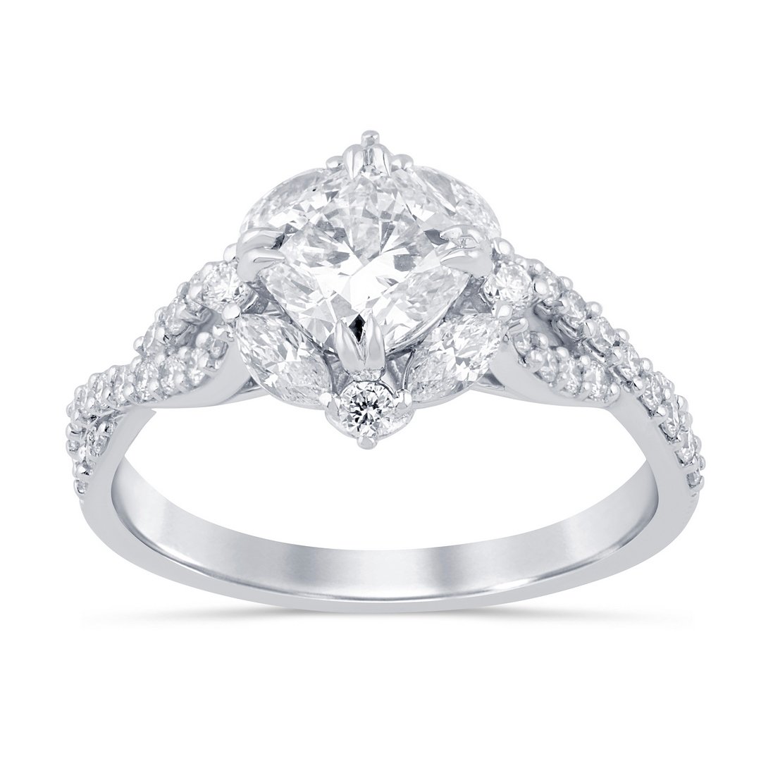 LG - 14K 1.69CT D-RING LDS CUSC/MARQ/RDS "CERTIFIED" CUSHION 1.07CT