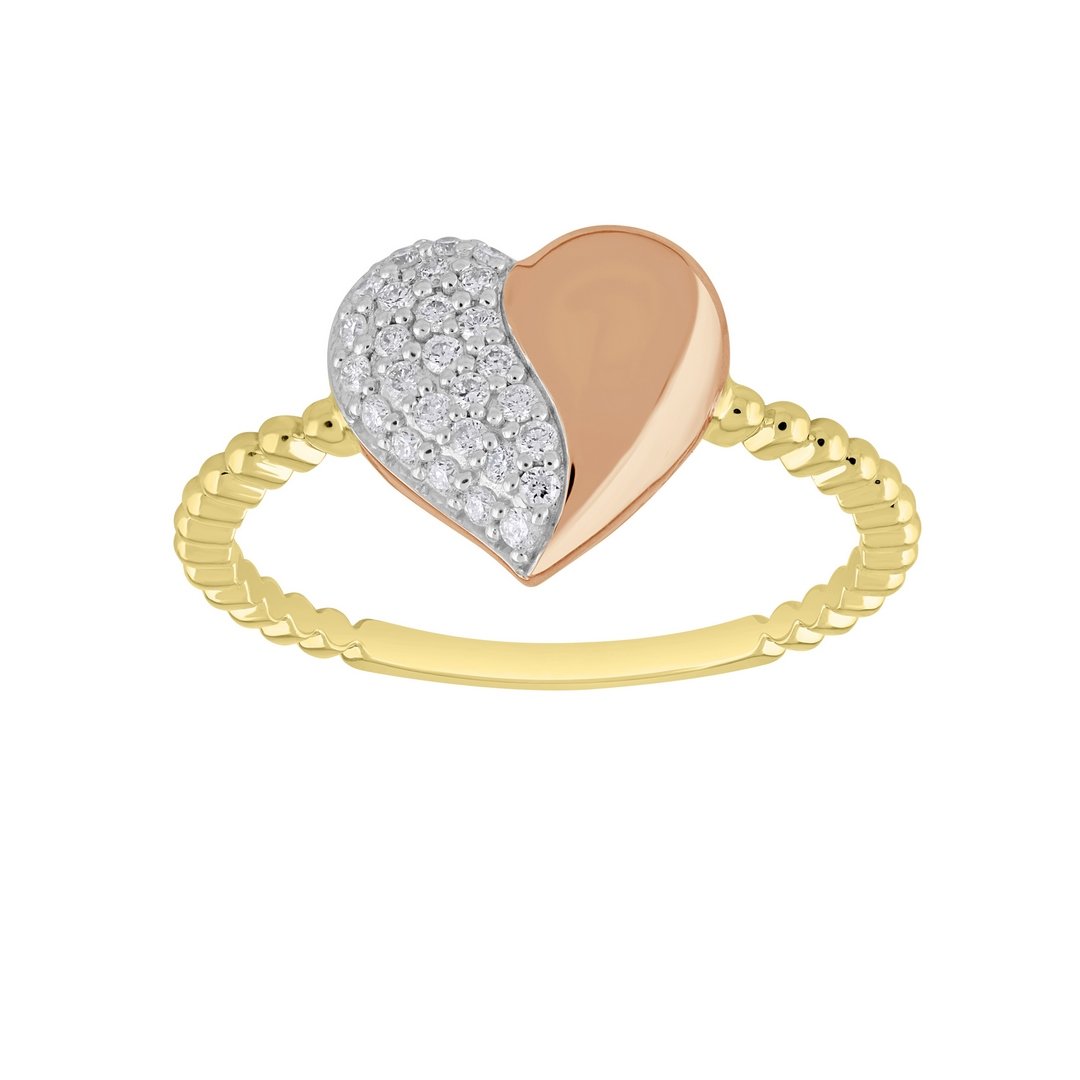 10K 0.15CT D-RING LDS RDS "HEART" PRONG