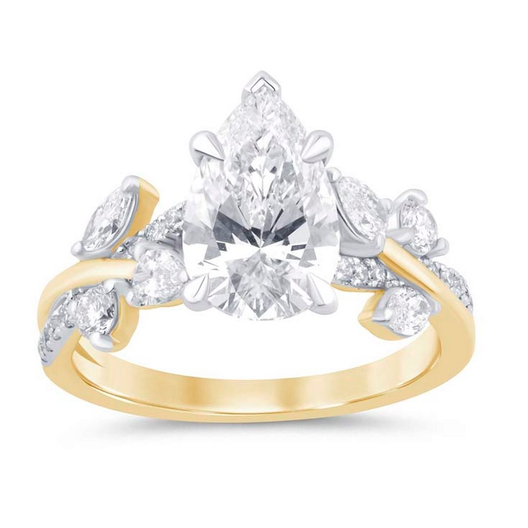 LG - 14K 2.71CT D-RING LDS PER/MARQ/RDS CERTIFIED PEAR CNTR 2.09CT