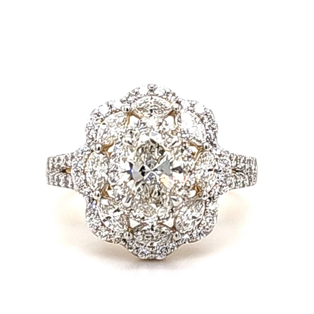 LG - 14K 2.19CT D-RING LDS MARQ/OVL/RDS CERTIFIED OVL CNTR 1.03CT