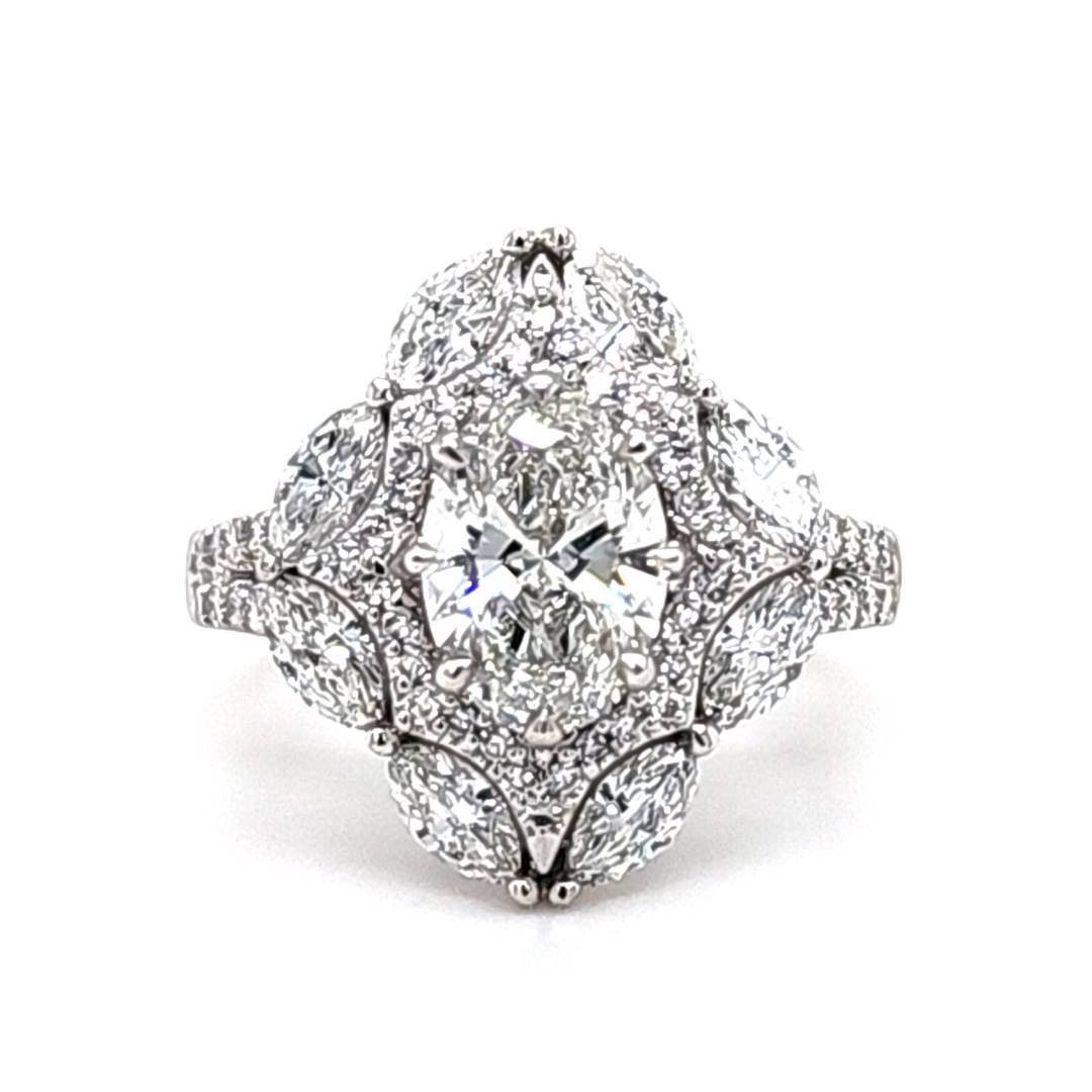 LG - 14K 2.84CT D-RING LDS MARQ/OVL/RDS CERTIFIED OVL CNTR 1.47CT