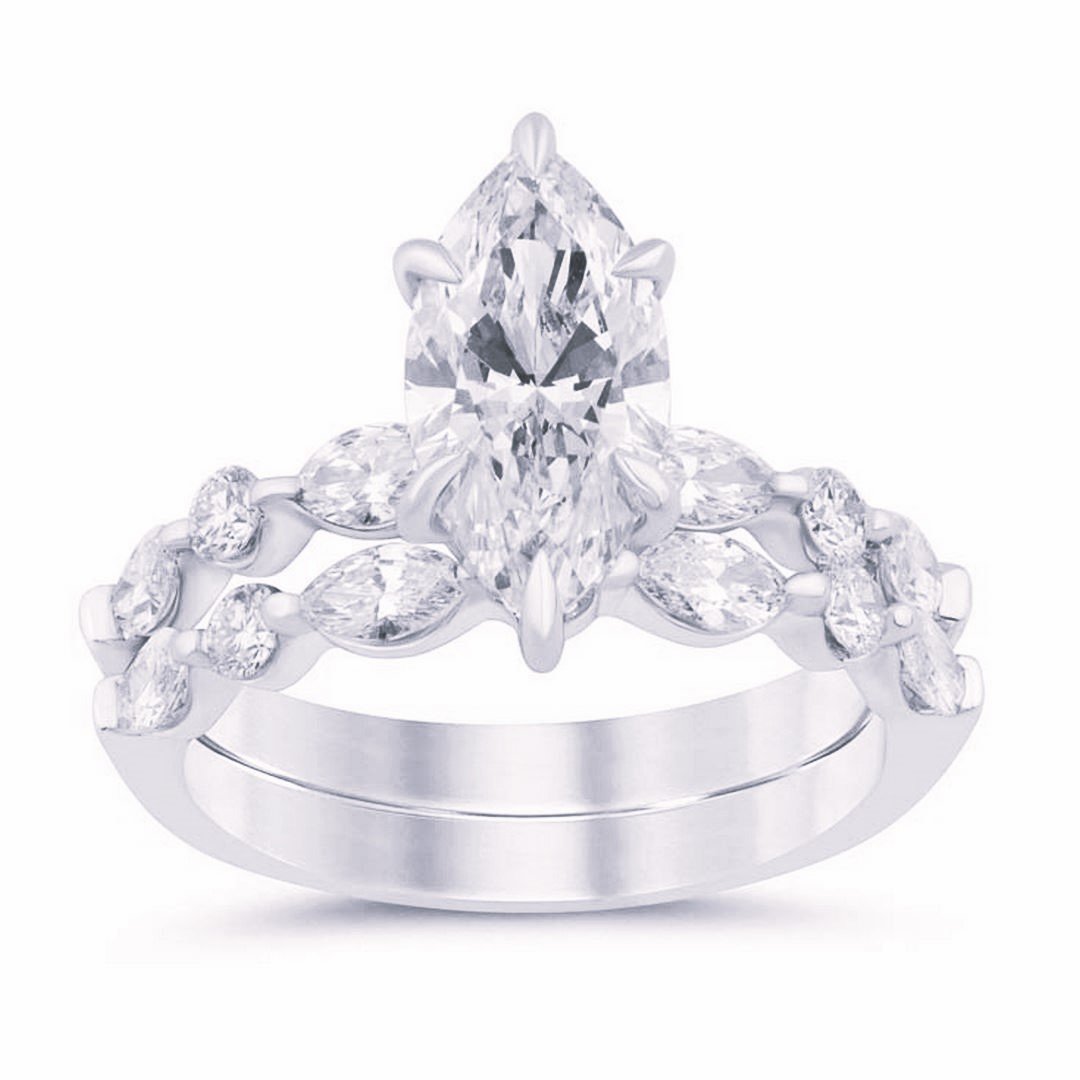 LG - 14K 3.24CT D-BRIDAL SET LDS MARQ/RDS CERTIFIED MARQ CNTR 2.02CT