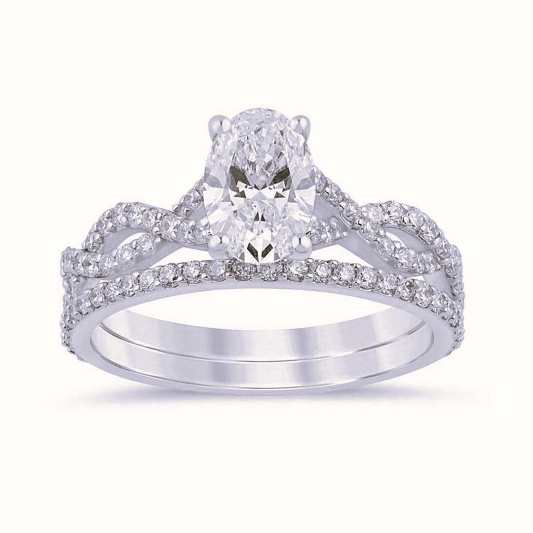 LG - 14K 1.74CT D-BRIDAL SET LDS OVL/RDS CERTIFIED OVL 1.05CT
