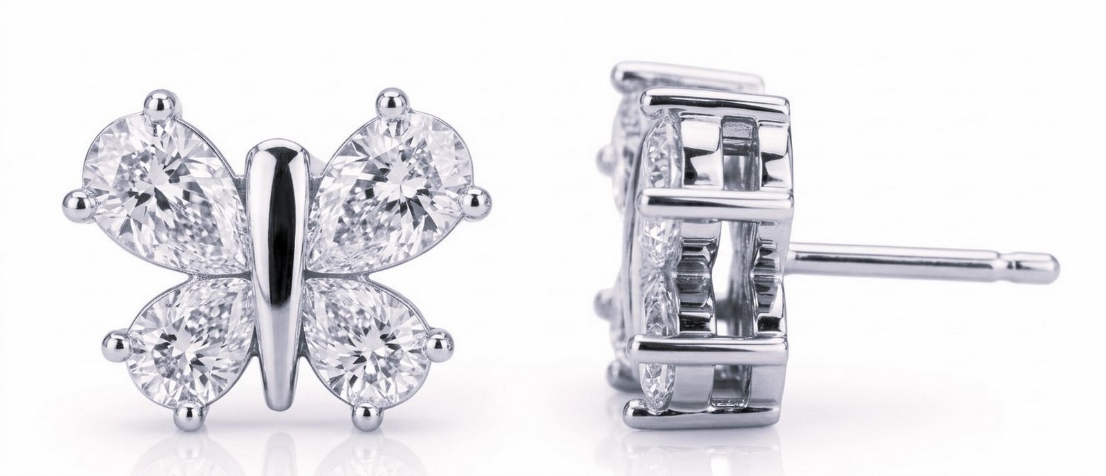 LG - 14K 1.46-1.60CT D-EARRINGS LDS PEAR CERTIFIED "BUTTERFLY"