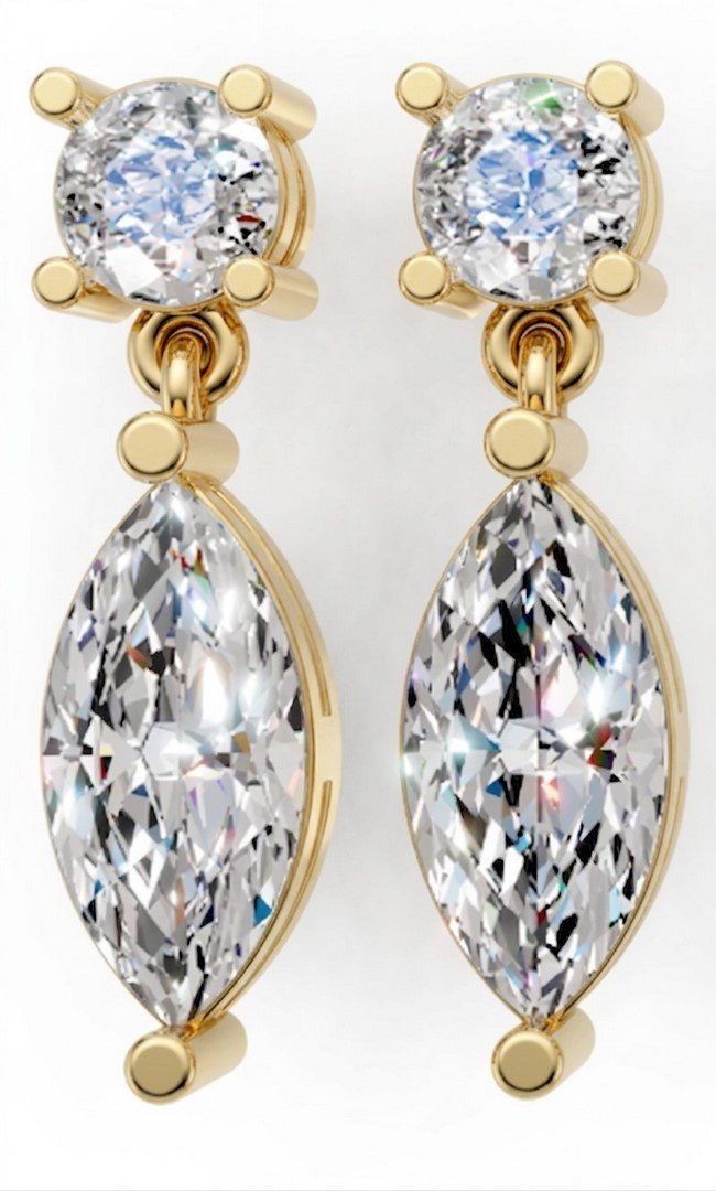 LG - 14K 1.51CT D-EARRING LDS MARQ/RDS R:0.30,M:1.20 CERTIFIED