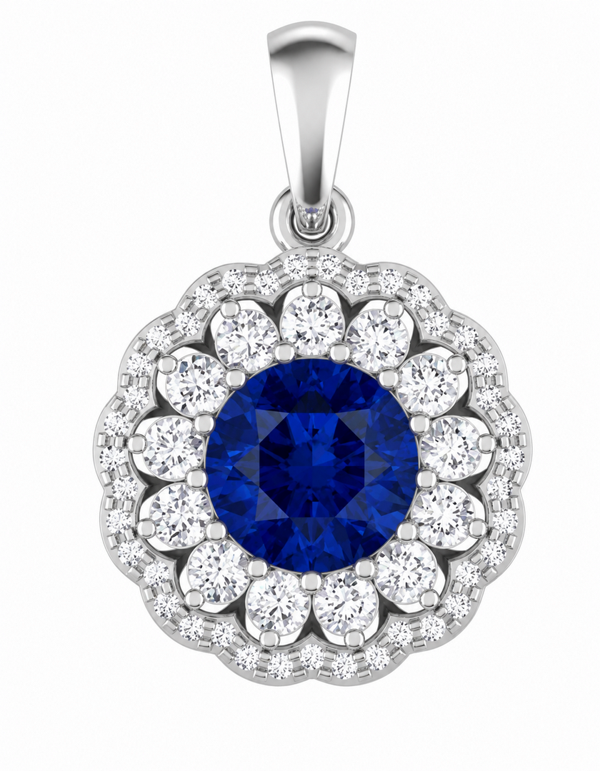 LG - 14K 2.20CT -PENDANT LDS RDS CERTIFIED SAPHIRE BLUE 1.66