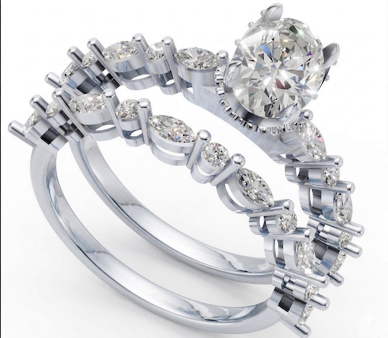 LG - 14K 1.92CT D-BRIDAL SET LDS MARQ/OVL/RDS CERTIFIED OVL CNTR 1.06CT