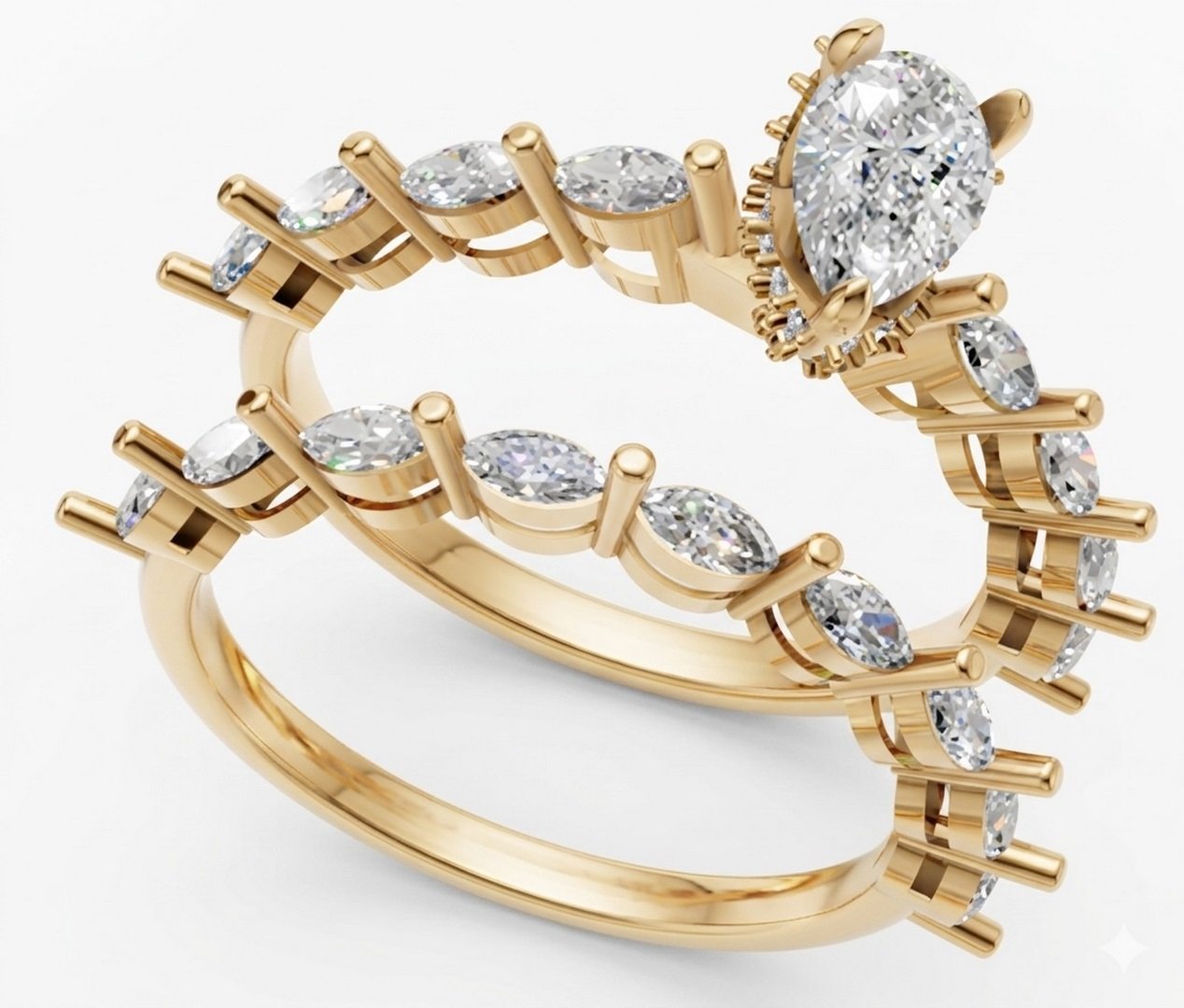 LG - 14K 2.64CT D-BRIDAL SET LDS MARQ/PER/RDS  CNTR PEAR 1.54CT CERTIFIED