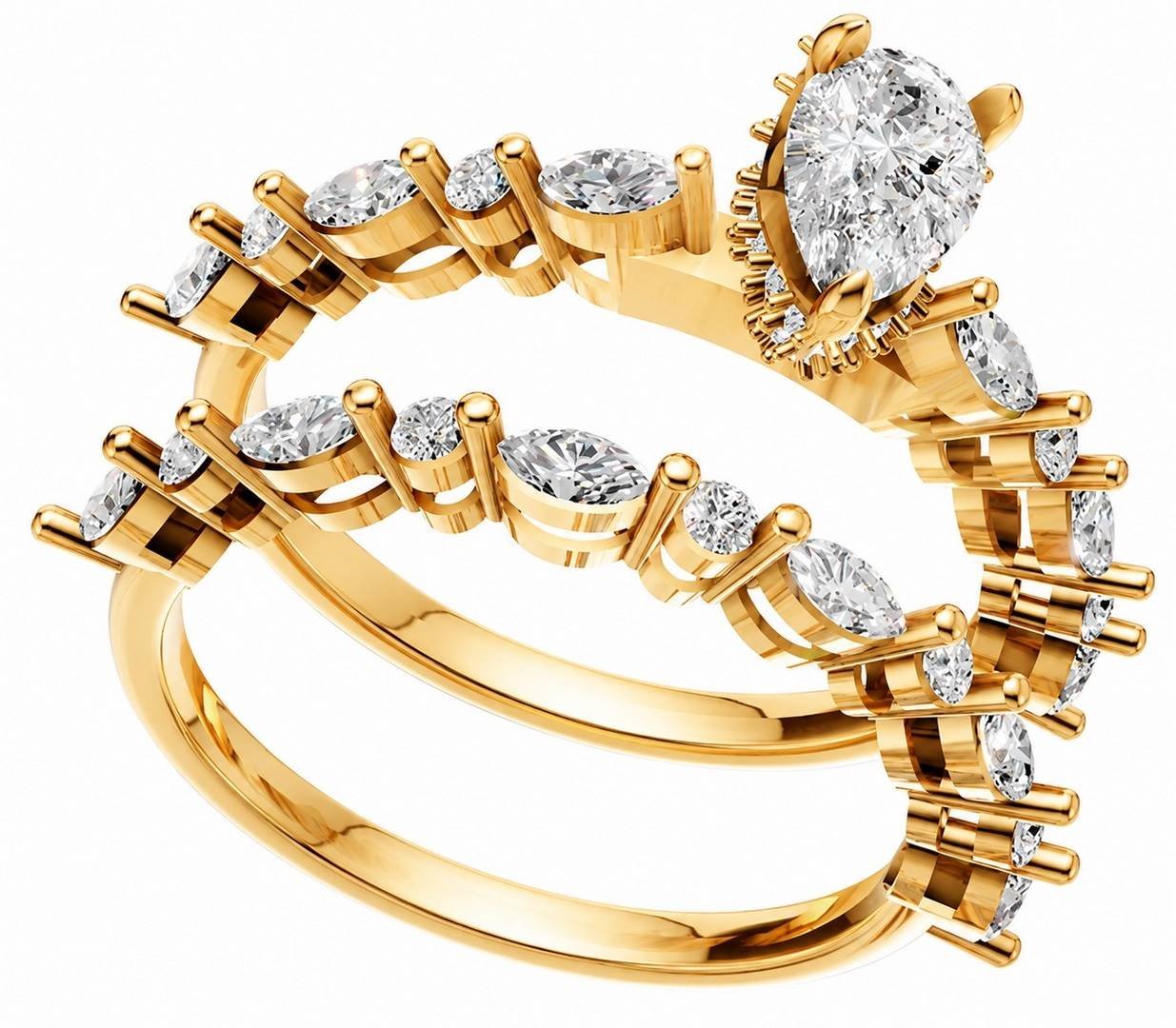 LG - 14K 1.39CT D-BRIDAL SET LDS MARQ/PER/RDS CNTR PEAR 0.53CT CERTIFIED
