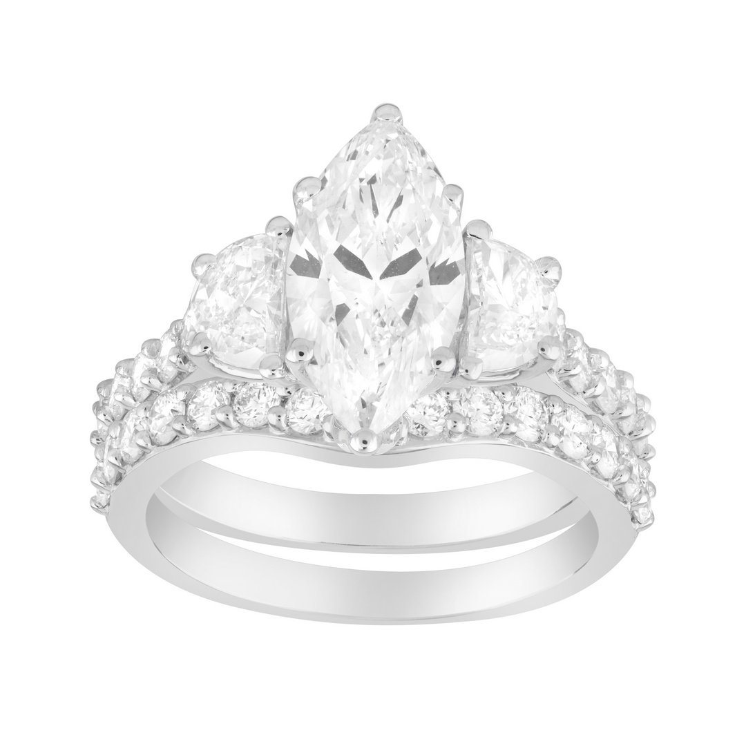 LG - 14K 2.74CT D-BRIDAL SET LDS HFM/MARQ/RDS CNTR MARQ 1.48CT CERTIFIED