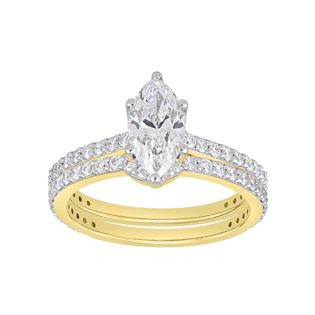 LG - 14K 2.50CT D-BRIDAL SET LDS MARQ/RDS CERTIFIED MARQ CNTR 1.47CT