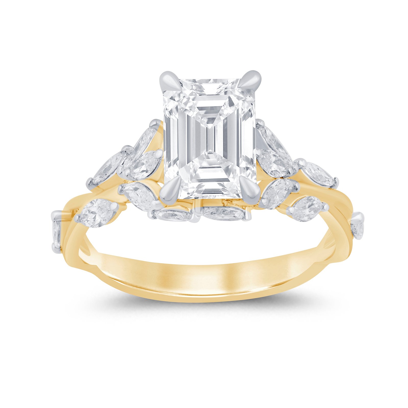 LG - 14K 2.68CT D-RING LDS EME/MARQ CNTR EME 2.08CT "CERTIFIED"