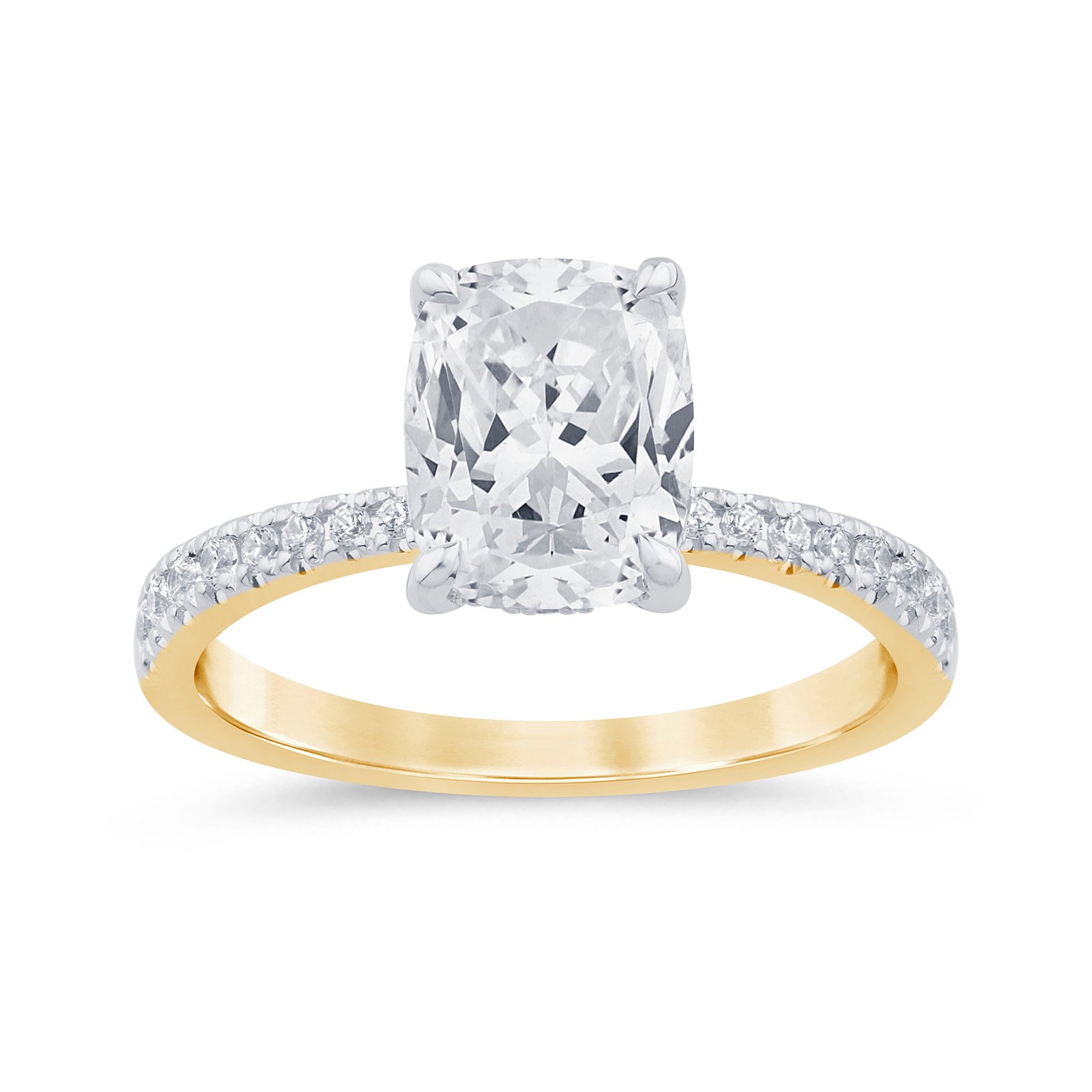 LG - 14K 2.78CT D-RING LDS ELCUSH/RDS MICRO PRONG CNTR ELONGATED CUSHION 2.52CT "CERTIFIED"