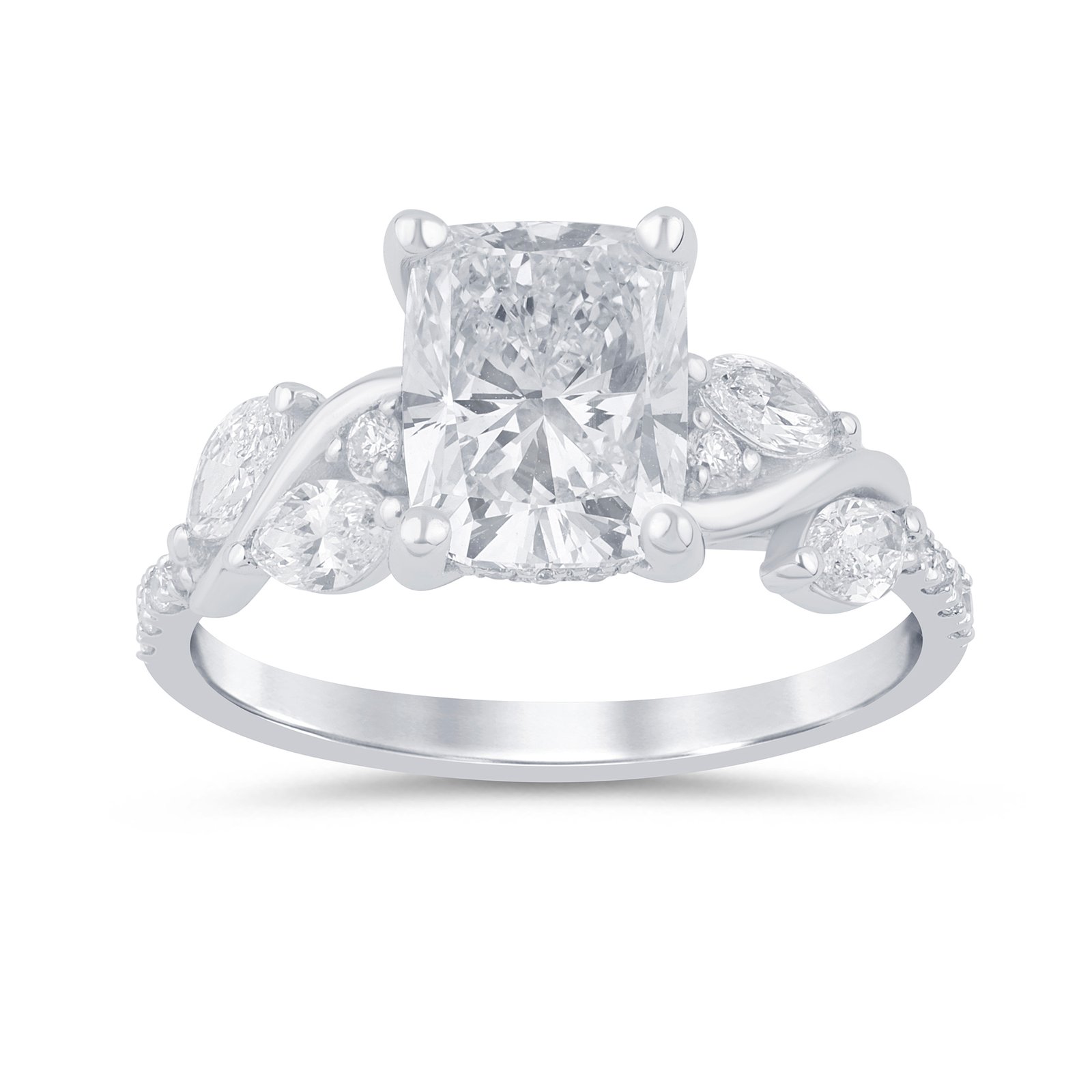 LG - 14K 2.71CT D-RING LDS ELCUSH/MARQ/RDS MICRO PRONG CNTR ECUSH 2.10CT "CERTIFIED"