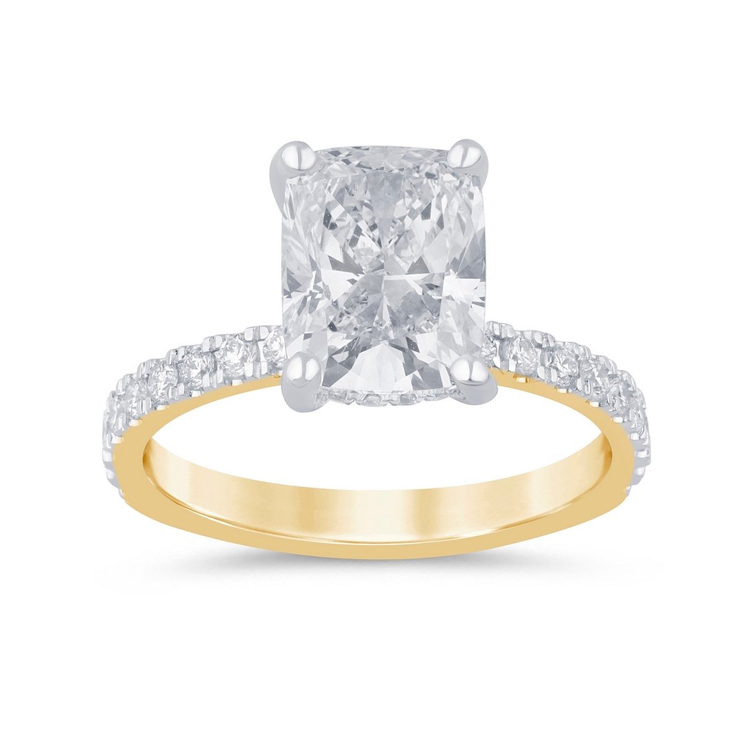 LG - 14K 3.50CT D-RING LDS ELCUSH/RDS PRONG CNTR ECUSH 3.02CT "CERTIFIED"