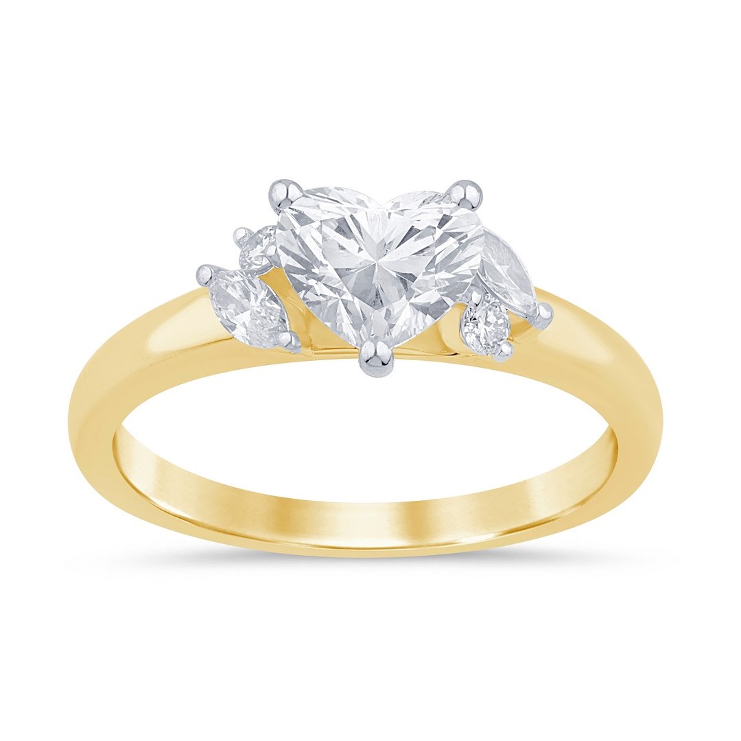 LG - 14K 1.25CT D-RING LDS MARQ/HRT/RDS "CERTIFIED" CNTR HEART 1.04CT