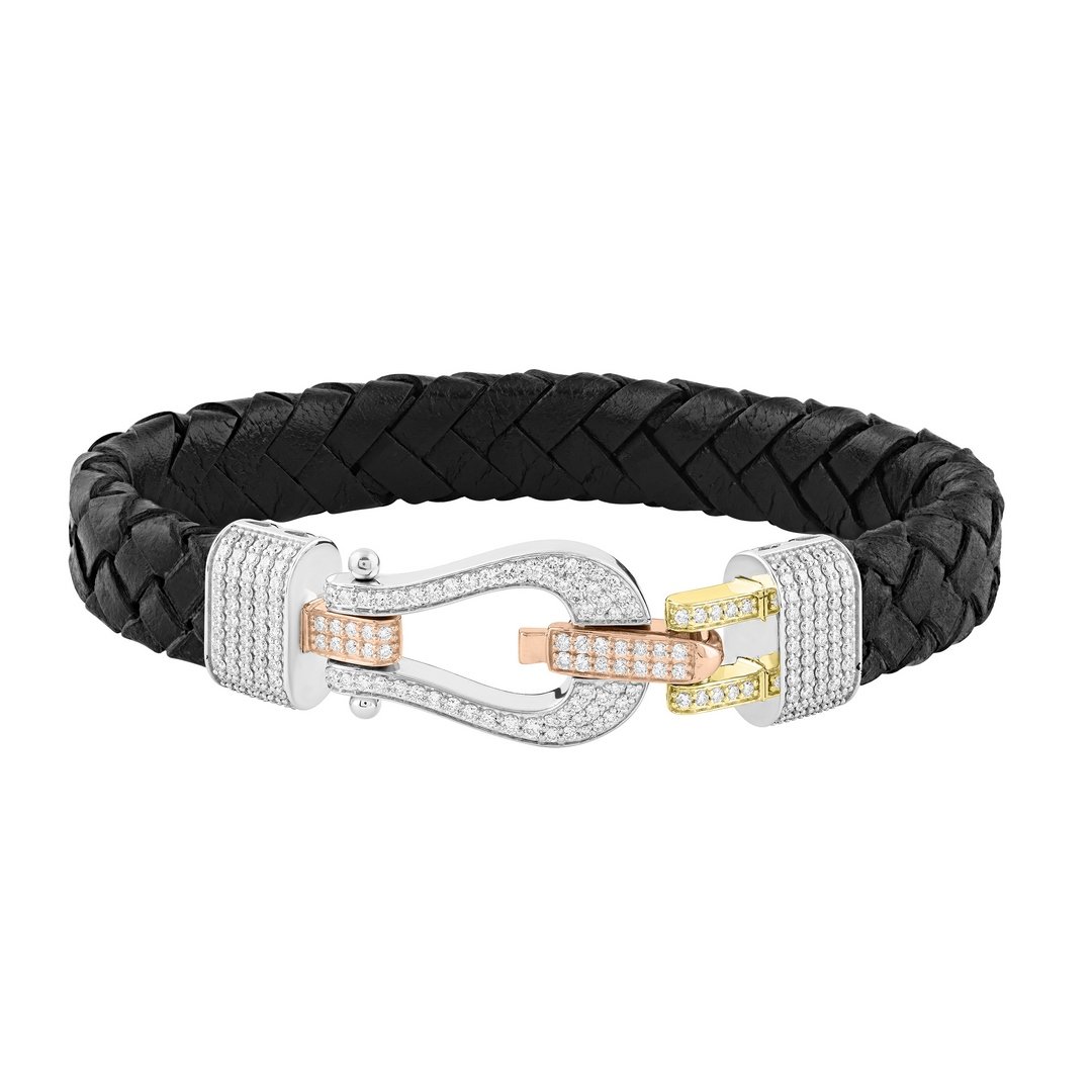 LG - 10K 1.47CT D-BRACELET LEATHER MEN RDS "CERTIFIED" MONARCH BY JANNAH GEM