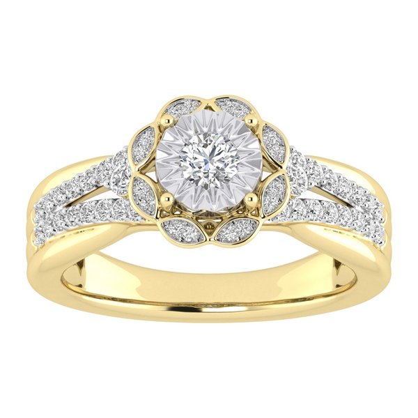 14K 0.48CT D-RING LDS RDS "HALO DESIGN WITH FACETING PLATE"