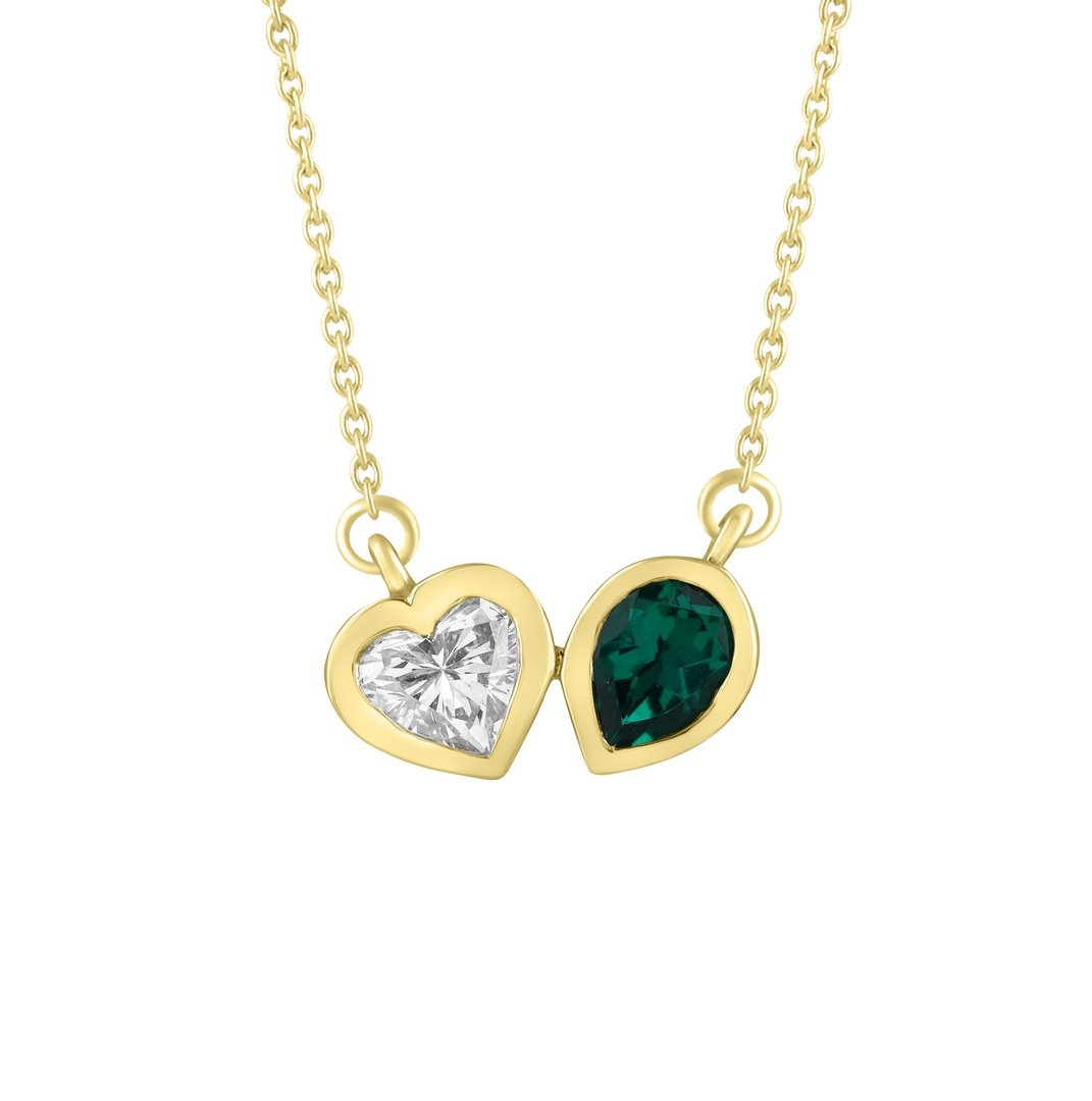 LG - 14K 0.35TWT PENDANT LDS WITH CHAIN PER/HRT "CERTIFIED" PEAR 0.10CT