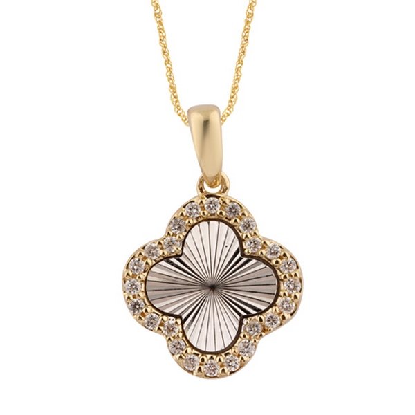 10K 0.20CT D-PENDANT RDS "FOUR LEAF FLOWER" PRONG WHITE PLATE