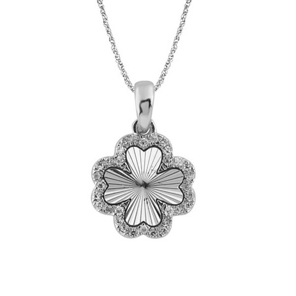 10K 0.05CT D-PENDANT RDS "FOUR LEAF FLOWER" MICRO PRONG