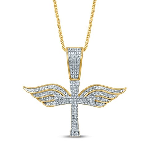 10K 0.36CT D-PENDANT RDS "CROSS WITH WINGS" DARK